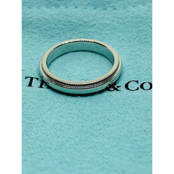TIFFANY & CO PLATINUM 950 Double MILGRAIN WEDDING BAND 3MM SIZE 4 - Picture 7 of 8